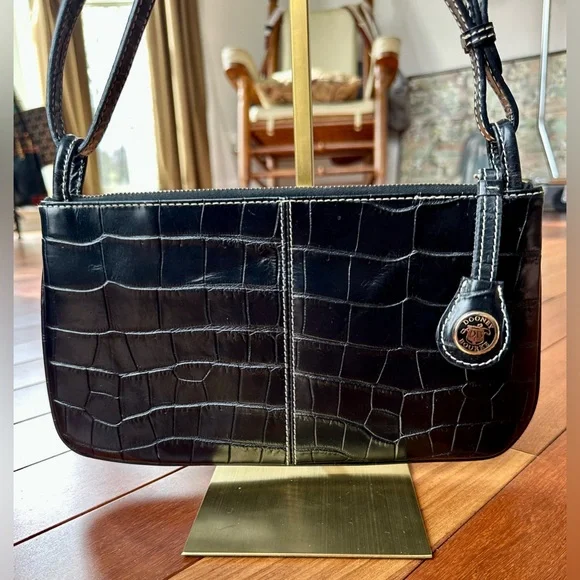 Dooney & Bourke Vintage Black Croc-Embossed Leather Small Clutch Shoulder Bag - Picture 2 of 11